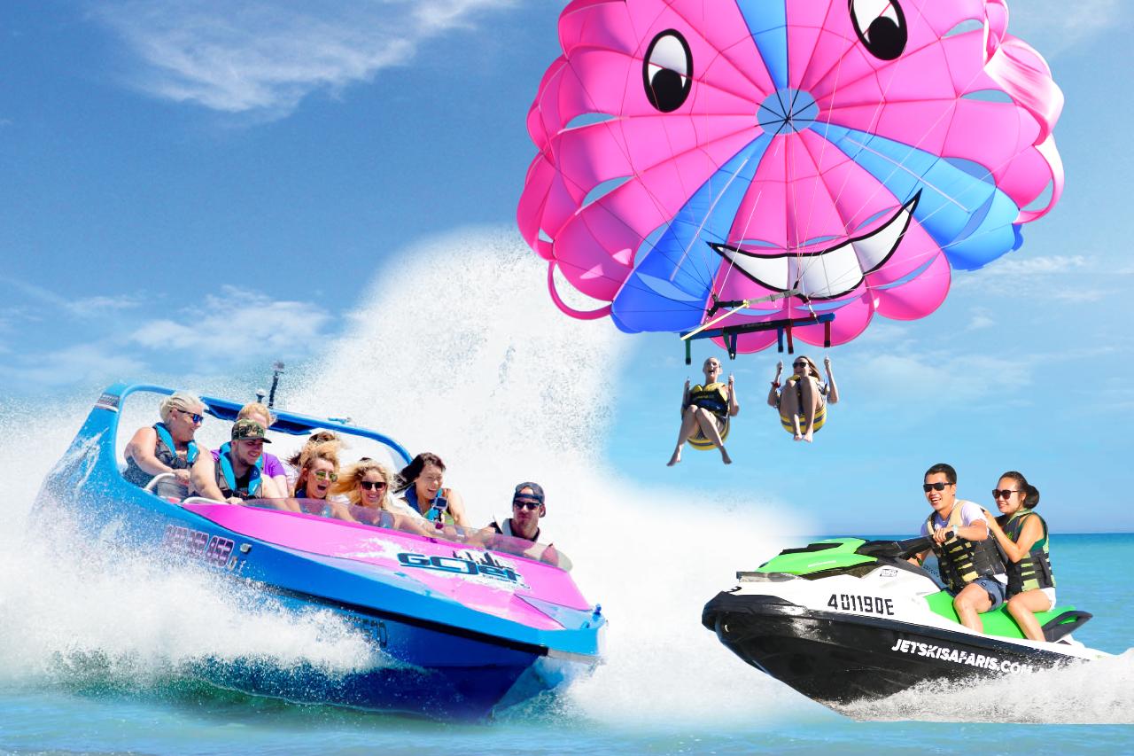 Tandem Parasail + Jet Boat + 30 Minute Jetski Safari - For 2